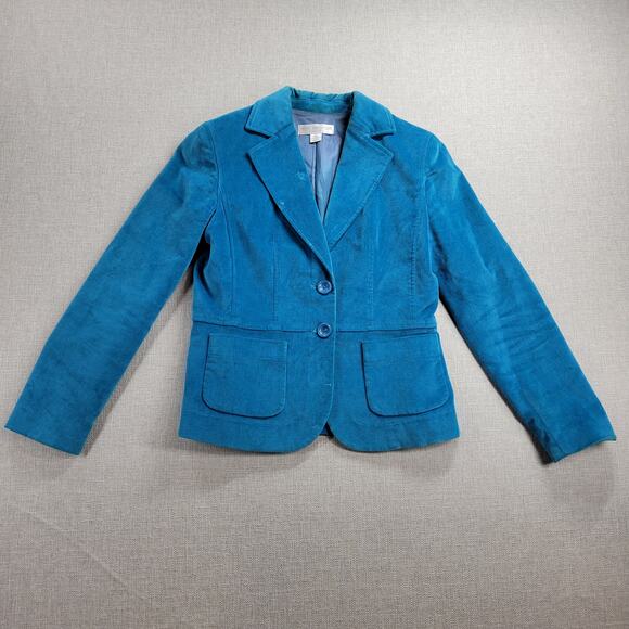 Petite Sophisticate Womens Blazer 2 Blue Velour Jacket Cropped Stretch Pockets - Picture 1 of 10